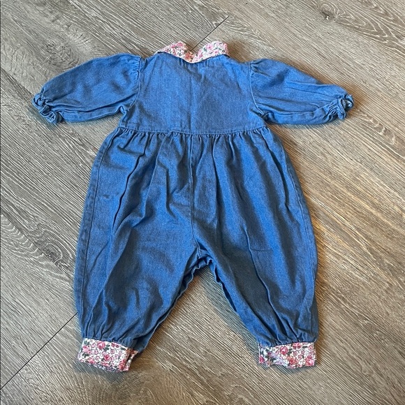 Baby superstore size 6/9 months Blue Denim Baby Jumpsuit with Floral Accents - Picture 6 of 6